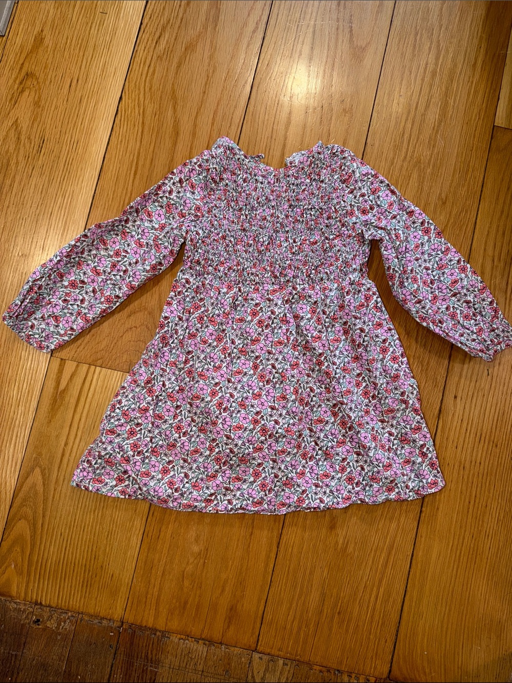 Zara Girls Floral Smocked Long Sleeve Dress